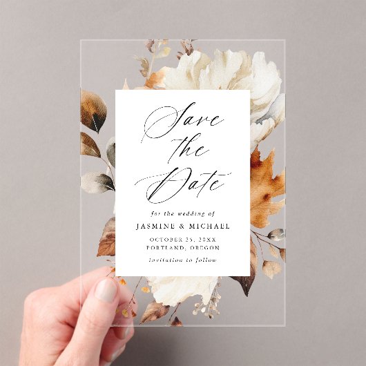 Rustikale Herbstflorrahmen Hochzeit speichern Sie  Acryleinladungen (Insitu (Handheld))