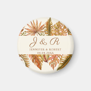 Rustikale Herbstfoliage-Monogramm-Runde Hochzeits- Magnet