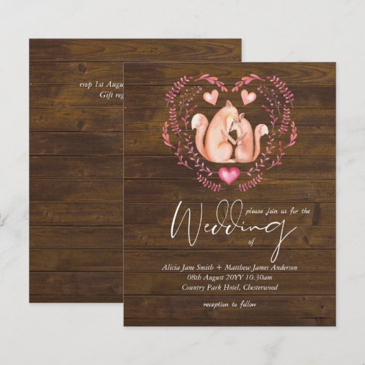 Rustikale Herbstfüchse - Hochzeitseinladungen (Vorne/Hinten)