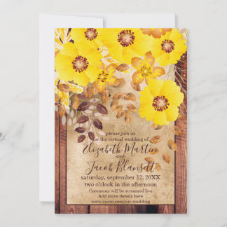 Rustikale Herbstgelbe Wilde Rose Virtual Wedding Einladung