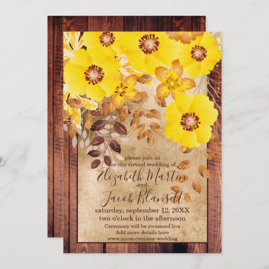 Rustikale Herbstgelbe Wilde Rose Virtual Wedding Einladung (Vorne/Hinten)