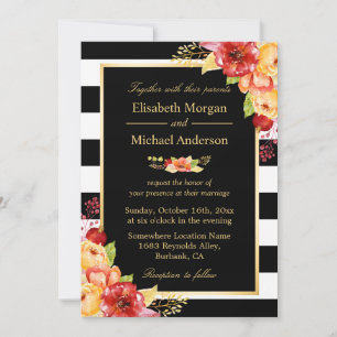 Rustikale Herbstgoldblume Streifen Hochzeit im Her Einladung