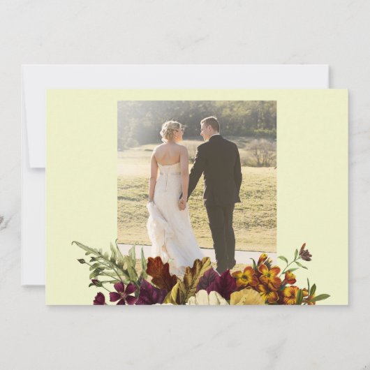 Rustikale Herbstgoldskripte Foto Hochzeit Dankeskarte (Rückseite)