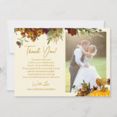 Rustikale Herbstgoldskripte Foto Hochzeit Dankeskarte (Vorderseite)