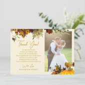 Rustikale Herbstgoldskripte Foto Hochzeit Dankeskarte (Stehend Vorderseite)