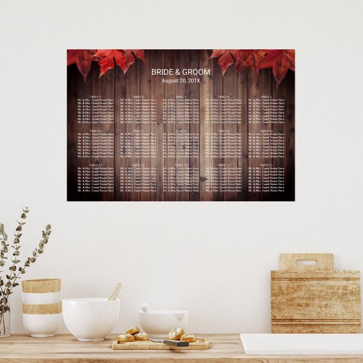 Rustikale Herbsthochzeit 15 Tische Sitzplan Poster (Küche)
