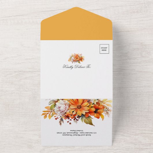 Rustikale Herbsthochzeit All In One Einladung (Außenbereich)