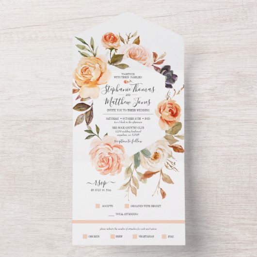 Rustikale Herbsthochzeit All In One Einladung (Innen Boden)