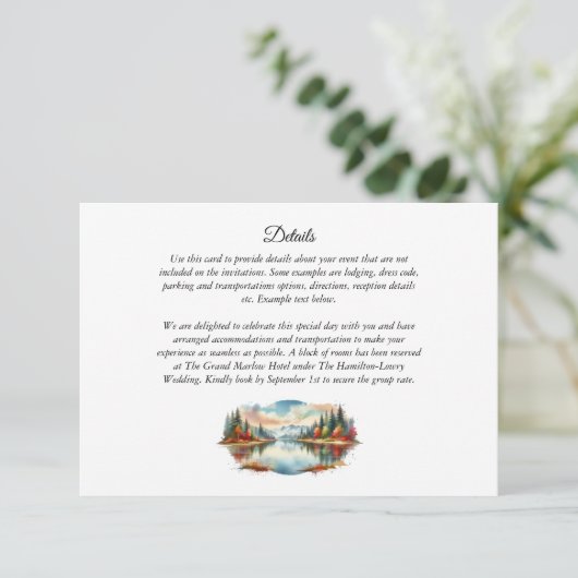 Rustikale Herbsthochzeit am See Begleitkarte (Stehend Vorderseite)