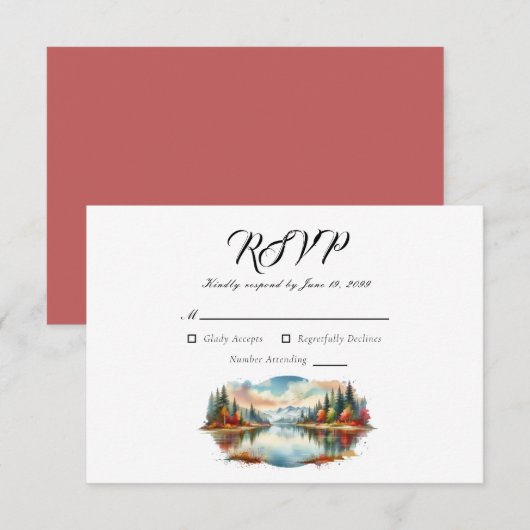 Rustikale Herbsthochzeit am See RSVP Karte (Vorne/Hinten)