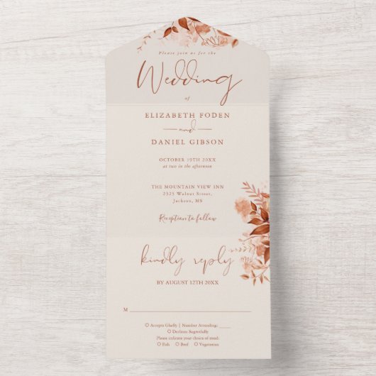 Rustikale Herbsthochzeit Floral Boho All In One Einladung (Innen Boden)