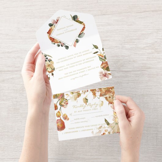 Rustikale Herbsthochzeit | HERBSTLAUB All-in-One-Einladung (Abreißstreifen)