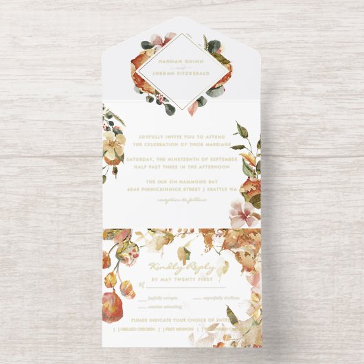 Rustikale Herbsthochzeit | HERBSTLAUB All-in-One-Einladung (Innenseite)