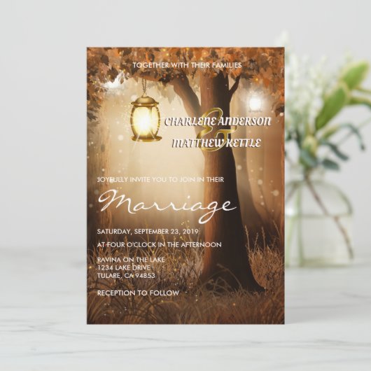 Rustikale HerbstHochzeit im Herbst Einladung (Stehend Vorderseite)