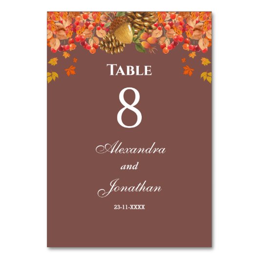 Rustikale HerbstHochzeit im Herbst Tischnummer (Rückseite)
