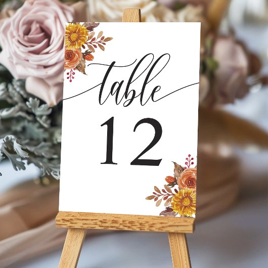 Rustikale Herbsthochzeit in Aquarellfarben Tischnummer
