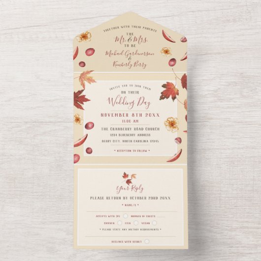 Rustikale Herbsthochzeit in einer Einladung (Innen Boden)