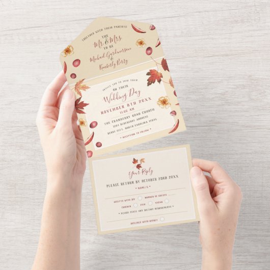 Rustikale Herbsthochzeit in einer Einladung (Abreißen)
