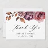 Rustikale Herbsthochzeit Marsala Floral Wedding Dankeskarte (Vorderseite)