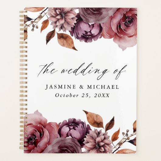 Rustikale Herbsthochzeit Marsala Floral Wedding Planer (Vorderseite)