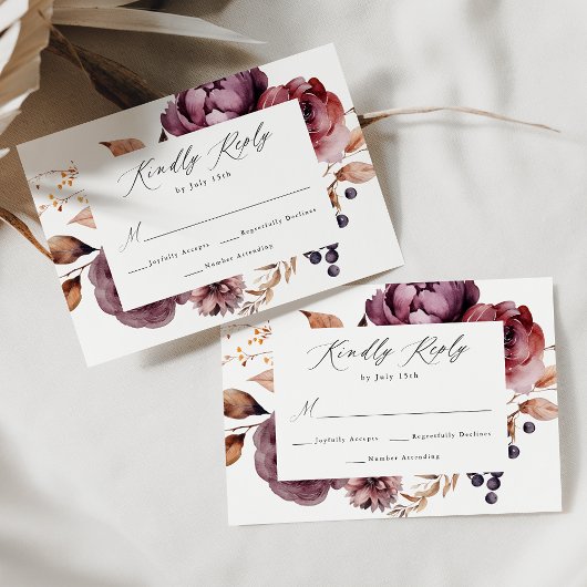 Rustikale Herbsthochzeit Marsala Floral Wedding RSVP Karte