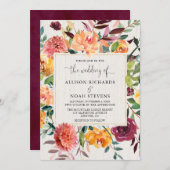 Rustikale Herbsthochzeit mit Blumen Einladung (Vorne/Hinten)