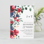 Rustikale Herbsthochzeit mit roten Blumen Einladung (Stehend Vorderseite)