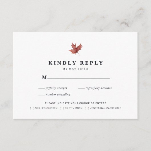 Rustikale Herbsthochzeit RSVP | Wasserfarbenfall Begleitkarte (Vorderseite)