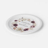 Rustikale Herbsthochzeit von Marsala Floral Wreath Pappteller (Schrägansicht)