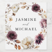 Rustikale Herbsthochzeit von Marsala Floral Wreath Weinetikett (Einzelnes Label)