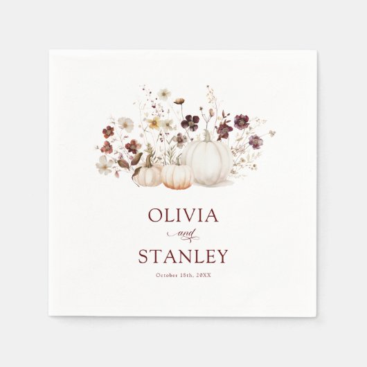 Rustikale Herbsthochzeit Wildblume Pumpkin Serviette (Vorderseite)