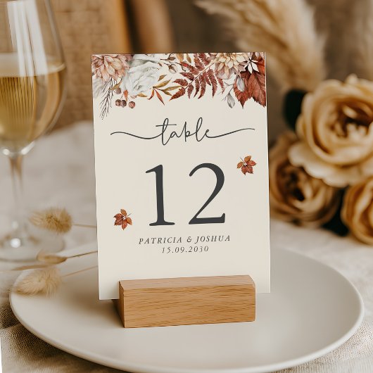 Rustikale Herbsthochzeitkarte Tischnummer