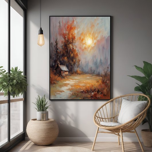 Rustikale Herbsthütte Landschaft Herbst Kunst Poster