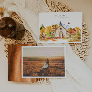 Rustikale Herbstkapelle Hochzeitsfoto Dankeschön Dankeskarte