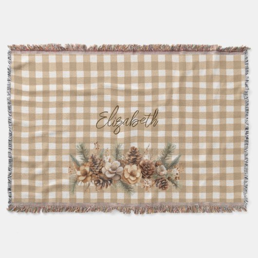 Rustikale Herbstkiefernzapfen Braunes Gingham Pers Decke (Vorderseite)