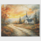 Rustikale Herbstkirche Aquarellmalerei Dekoupage Geschenkpapier (Flach)