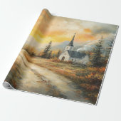 Rustikale Herbstkirche Aquarellmalerei Dekoupage Geschenkpapier (Ungerollt)