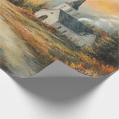 Rustikale Herbstkirche Aquarellmalerei Dekoupage Geschenkpapier (Ecke)