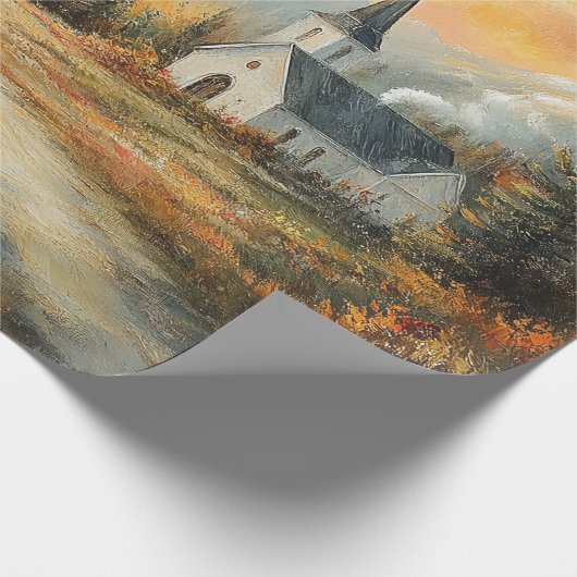 Rustikale Herbstkirche Aquarellmalerei Dekoupage Geschenkpapier (Ecke)