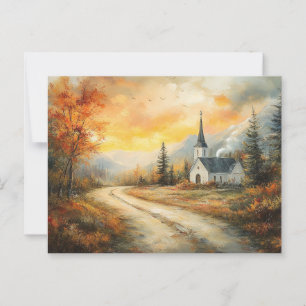 Rustikale Herbstkirche Aquarellmalerei Postkarte