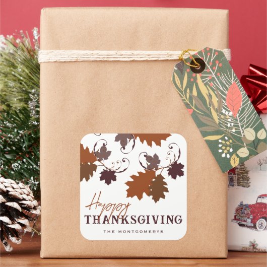 Rustikale Herbstkugel Blätter glücklich Erntedankf Quadratischer Aufkleber (Feiertag)