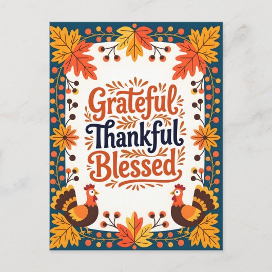 Rustikale Herbstkunst dankbar Dankbar gesegnet Postkarte (Vorderseite)