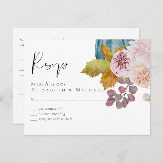 Rustikale Herbstkuppeln Blume Hochzeit Postkarte (Vorne/Hinten)