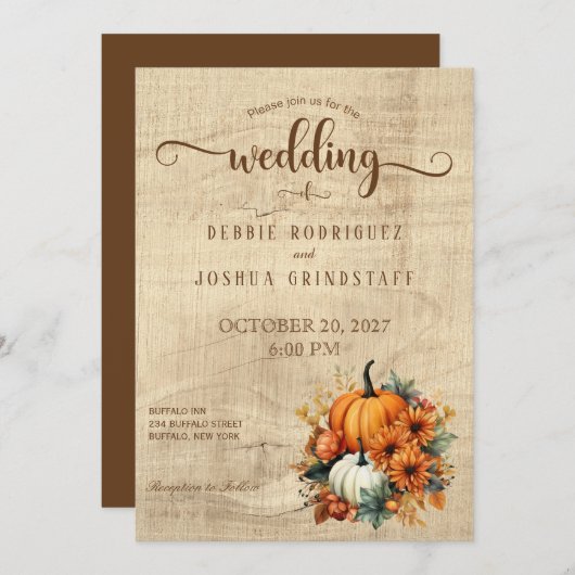Rustikale Herbstkürbis Einladung zur Hochzeit (Vorne/Hinten)