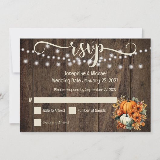 Rustikale Herbstkürme Hochzeitskarte RSVP Dankeskarte (Vorderseite)