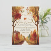 Rustikale Herbstlandschaft Einladung zur Hochzeit (Stehend Vorderseite)