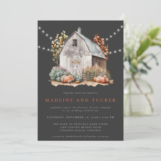 Rustikale Herbstlandschaften Foto Hochzeit Einladung (Stehend Vorderseite)