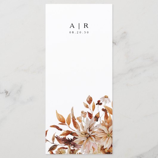 Rustikale Herbstlaub beim Hochzeitsmenü Menükarte (Rückseite)