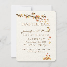 Rustikale Herbstlaub beim Hochzeitstag speichern d Save The Date