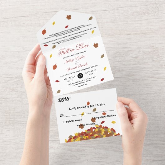 Rustikale Herbstlaub Boho Herbstblütenhochzeit All In One Einladung (Abreißen)